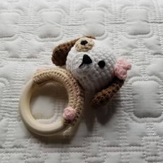 D & C TOYS Pink Bow Dog Hand Crochet Rattle