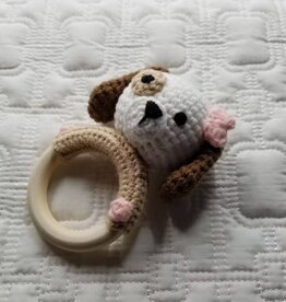 D & C TOYS Pink Bow Dog Hand Crochet Rattle