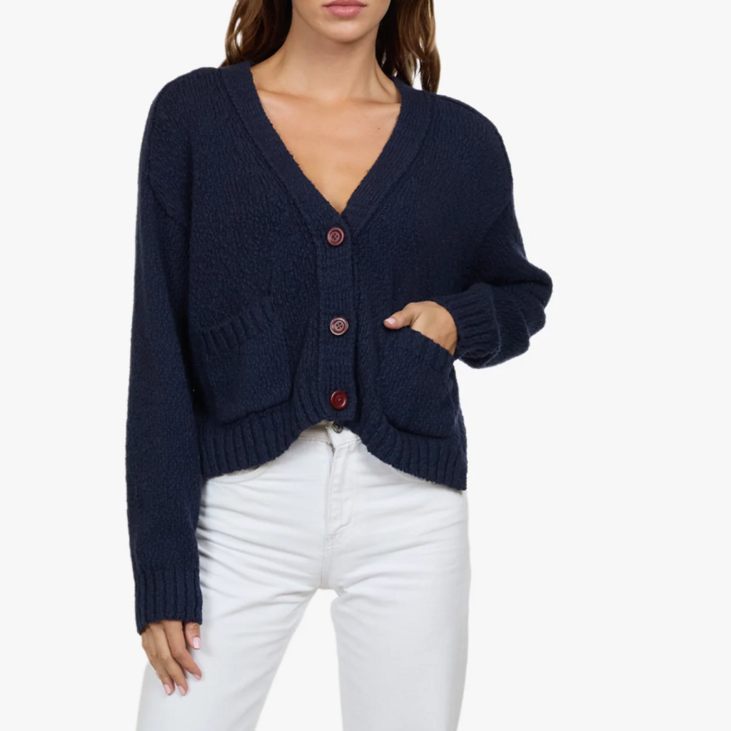 AUTUMN CASHMERE CROPPED BOXY CARDI NAVY BLUE