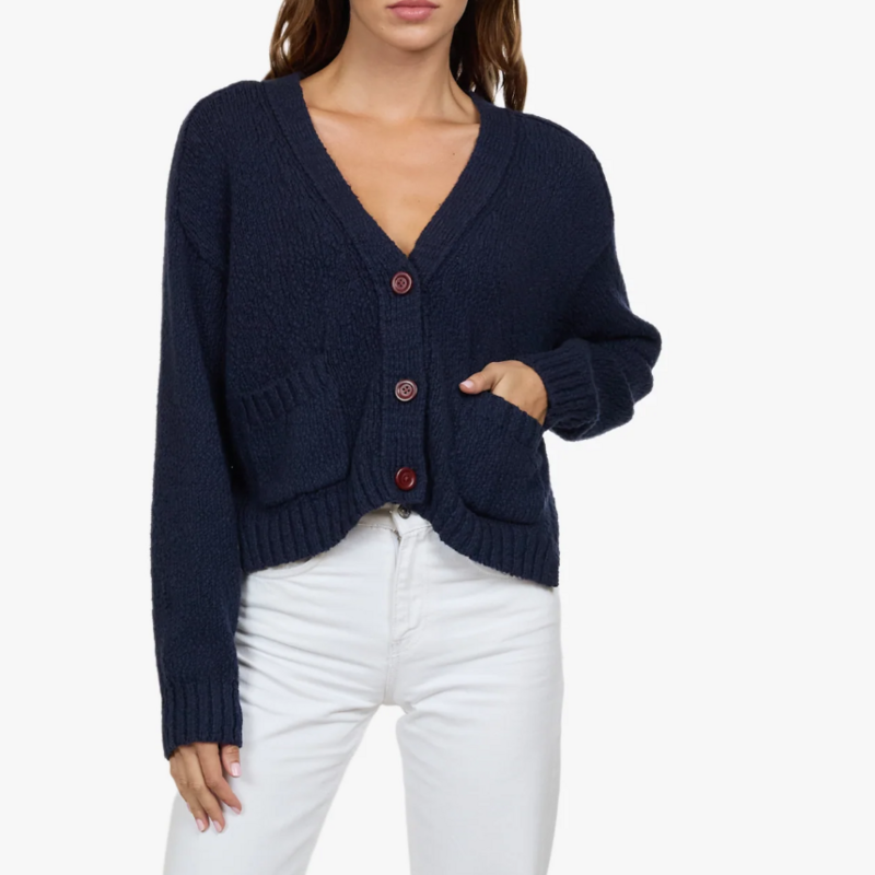 AUTUMN CASHMERE CROPPED BOXY CARDI NAVY BLUE