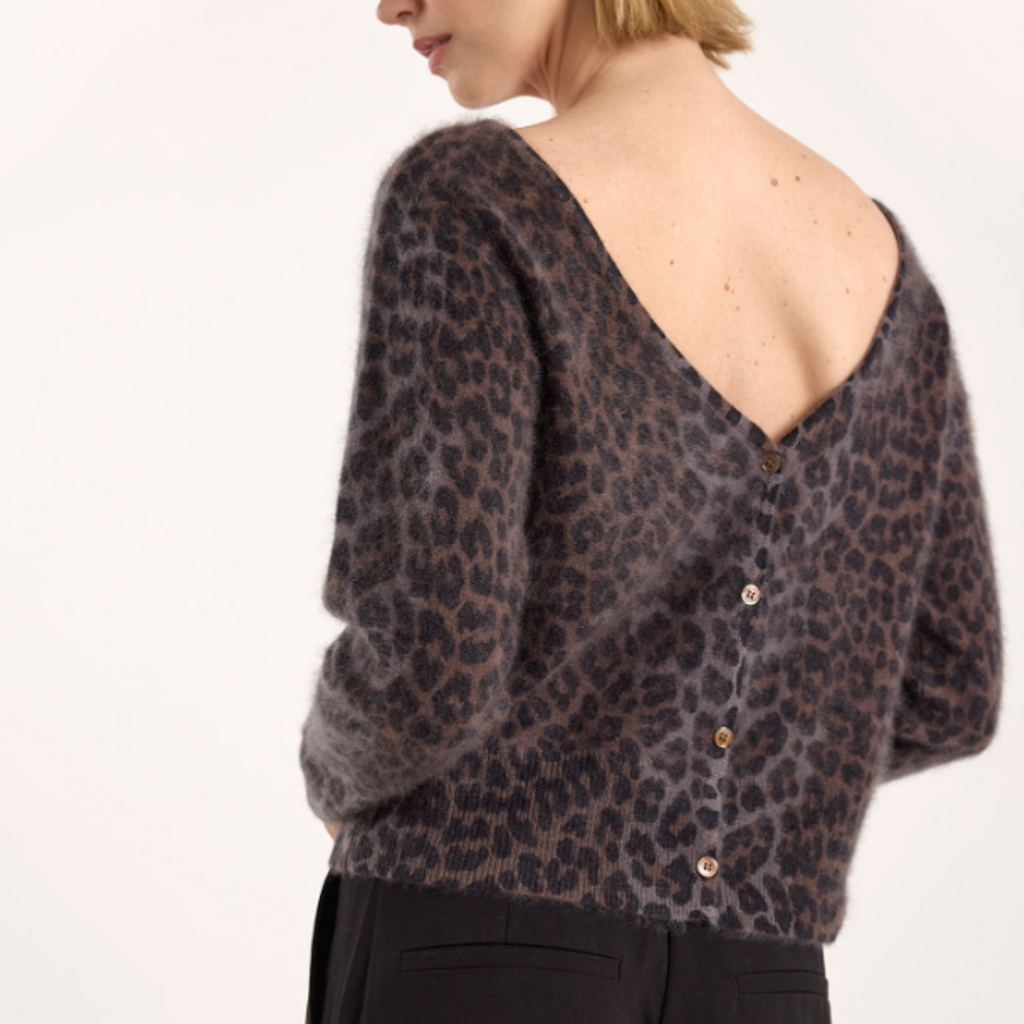 BRODIE BELLE BRUSHED LEOPARD BUTTON BACK SOFT CAMEL