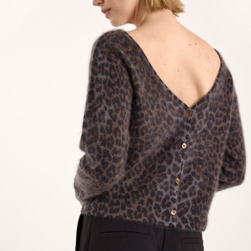 BRODIE BELLE BRUSHED LEOPARD BUTTON BACK SOFT CAMEL