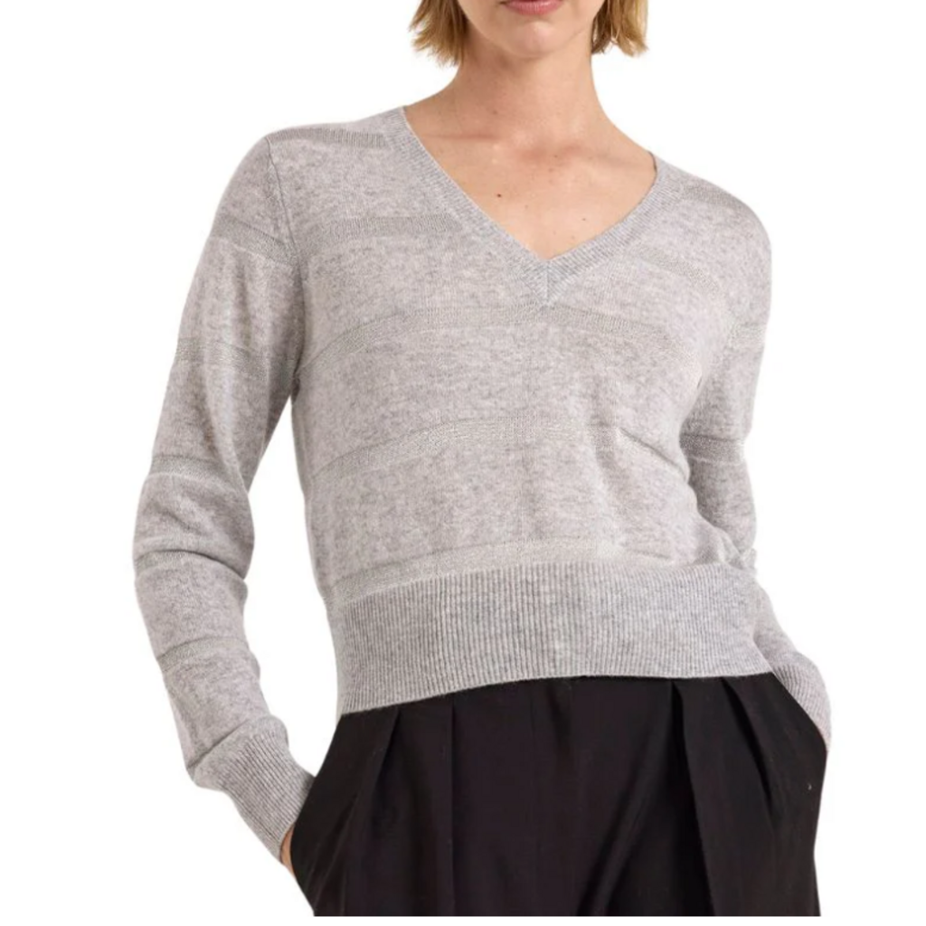 BRODIE SIMONE LUREX STRIPE CREW SUPER GREY