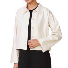 ANTHEM CRINKLE FAUX LEATHER BUTTON FRONT JACKET PEARL