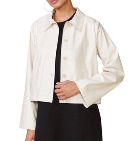 ANTHEM CRINKLE FAUX LEATHER BUTTON FRONT JACKET PEARL