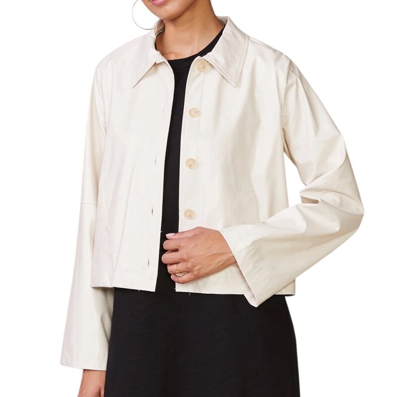 ANTHEM CRINKLE FAUX LEATHER BUTTON FRONT JACKET PEARL