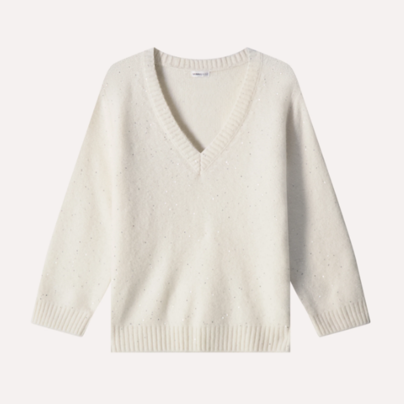 SPARKLE CASHMERE POWER SHOULDER V WHITE