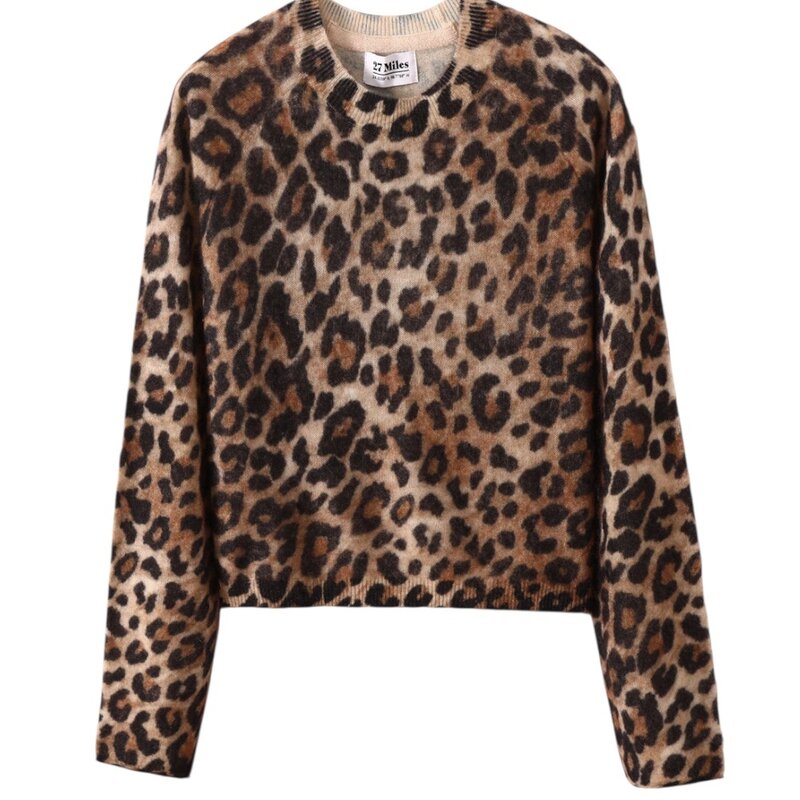 27 MILES FUZZY CASHMERE CROPPED PULLOVER PRINTED LEOPARD