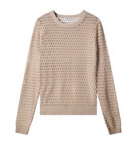 COTTON CASHMERE PLAITED MESH STUDED CREW BROWN SUGAR/WHITE