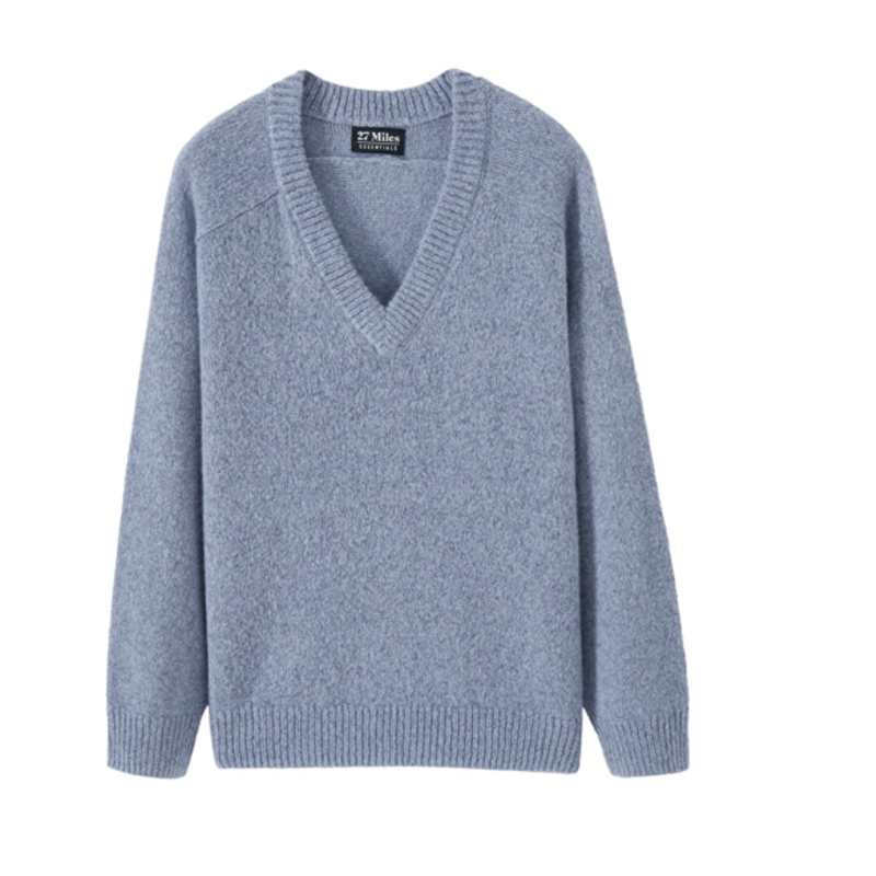 27 MILES CASHMERE V NECK OVERSIZED PULLOVER DENIM