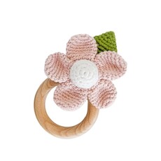 The Blueberry Hill Teether Flower Pink Cotton Crochet Rattle Baby Toy Spring