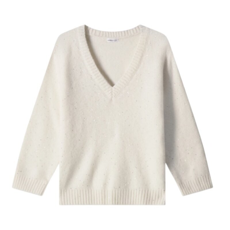 SPARKLE CASHMERE POWER SHOULDER V WHITE