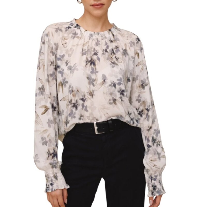 LONG SLEEVE SHIRRED RAGLAN SHIRT FROZEN WISTERIA