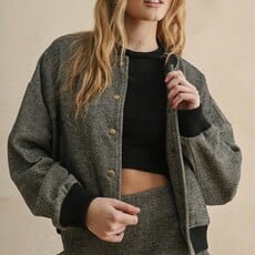 Miou Muse HERRINGBONE FABRIC BOMBER BLACK