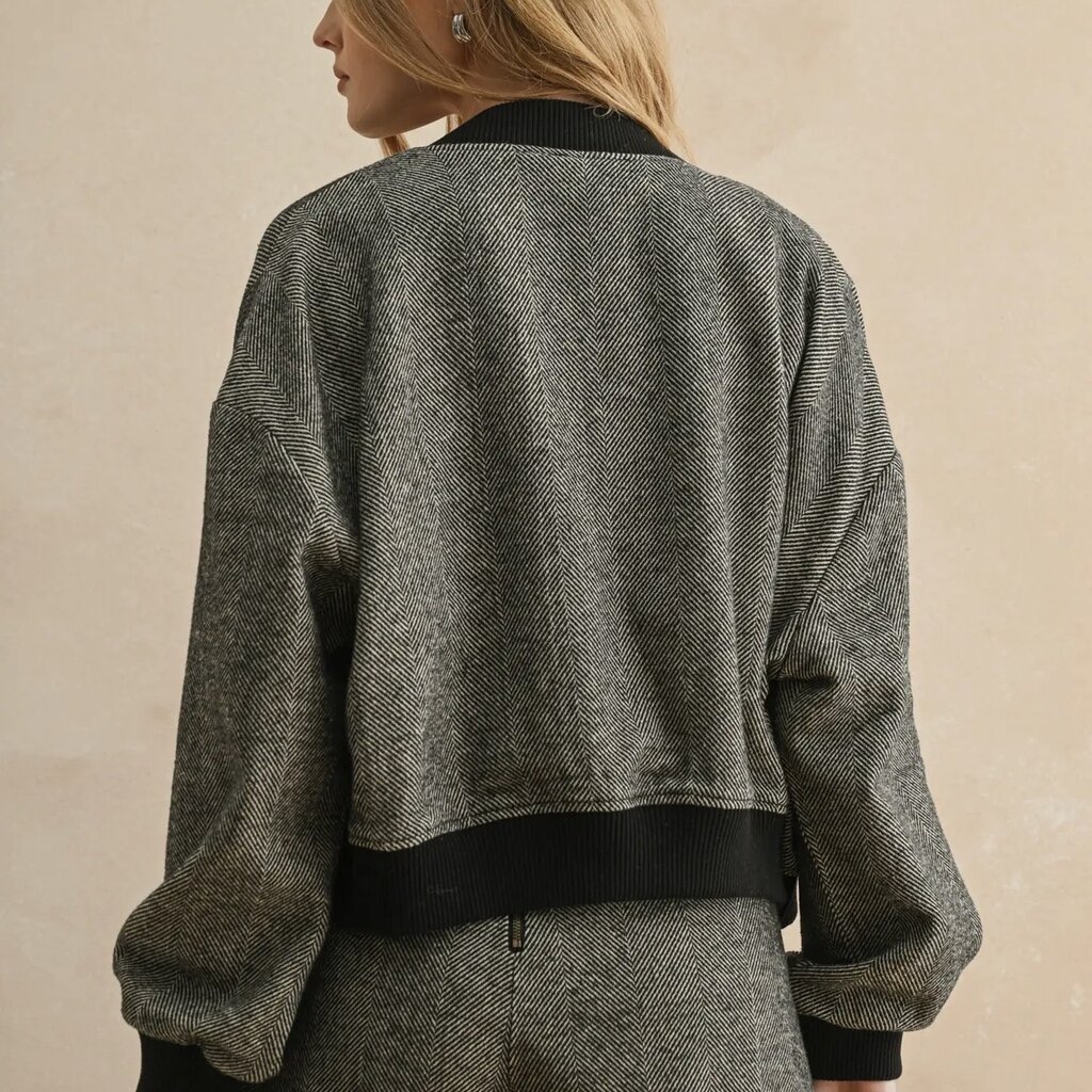 Miou Muse HERRINGBONE FABRIC BOMBER BLACK