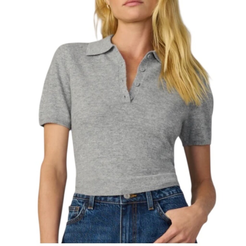 JOES THE CASHMERE SHORT SLEEVE POLO SWEATER HEATHER GREY