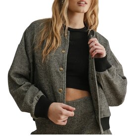 Miou Muse HERRINGBONE FABRIC BOMBER BLACK