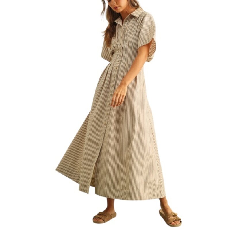 Miou Muse STRIPED BUTTON DOWN SHIRT DRESS