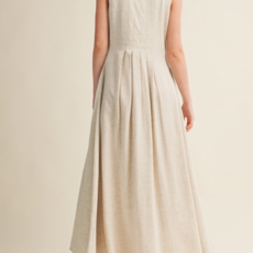 Miou Muse PLEATED DETAIL BUTTON FRONT LINEN DRESS OATMEAL