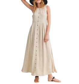 Miou Muse PLEATED DETAIL BUTTON FRONT LINEN DRESS OATMEAL