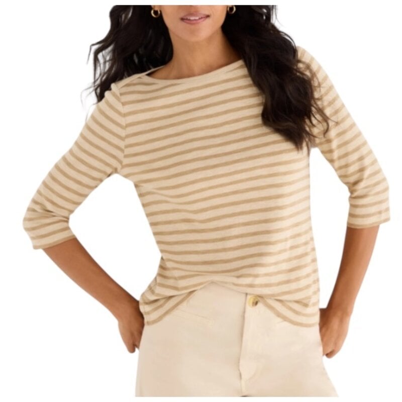 3/4 SLEEVE STRIPE ENVELOPE BOAT TEE NEUTRAL