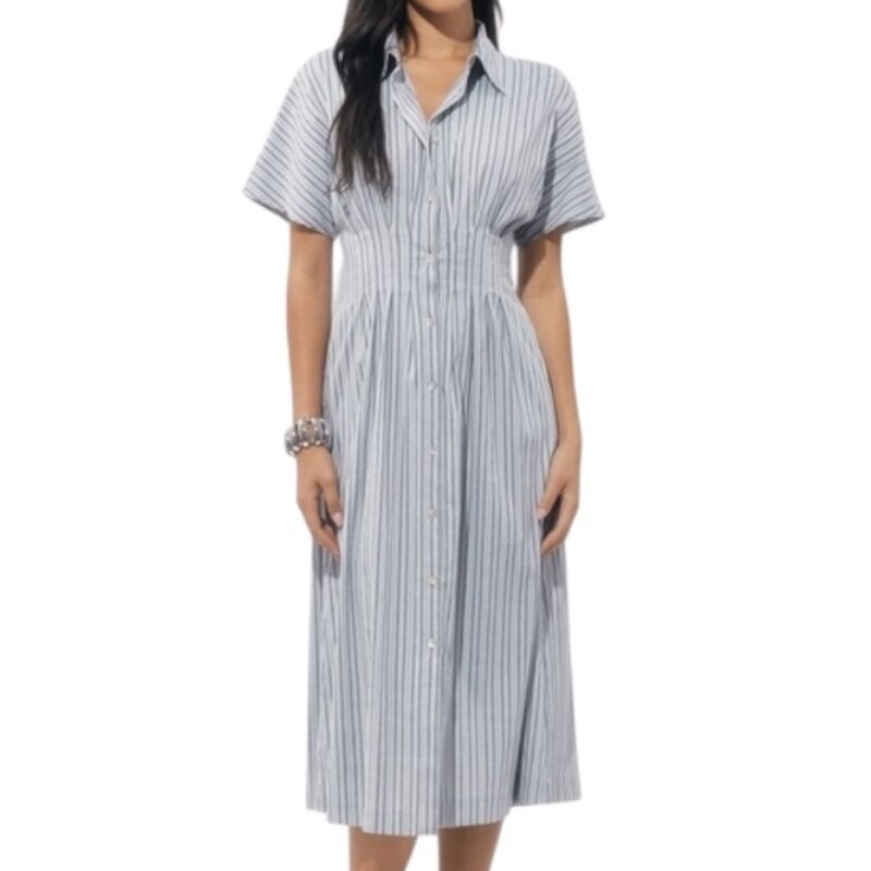 ADELYN RAE AUDREY BUTTON UP PLEATED SHIRT DRESS GREY