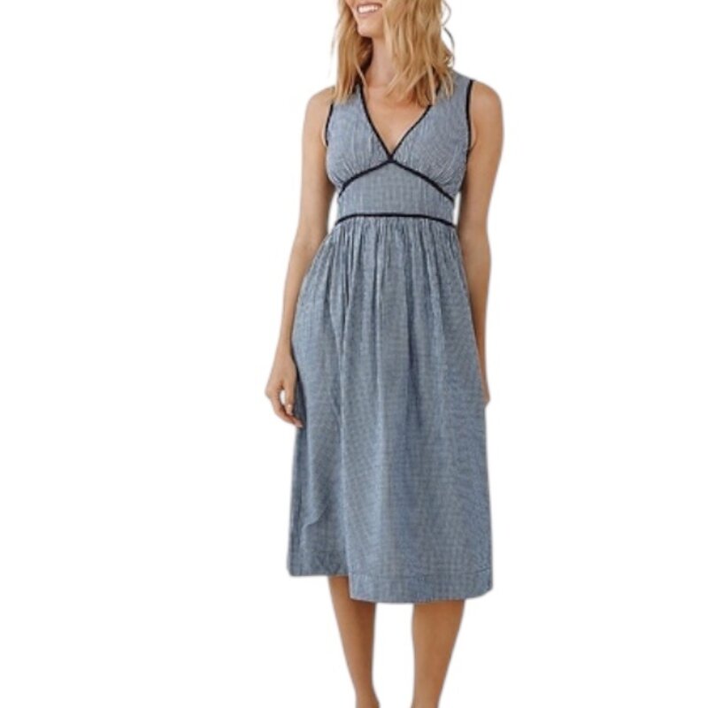 FIT & FLARE V-NECK MIDI DRESS NAVY MICRO GINGHAM