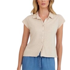 CAP SLEEVE BUTTON DOWN LINEN SAND