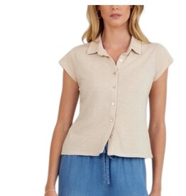 CAP SLEEVE BUTTON DOWN LINEN SAND
