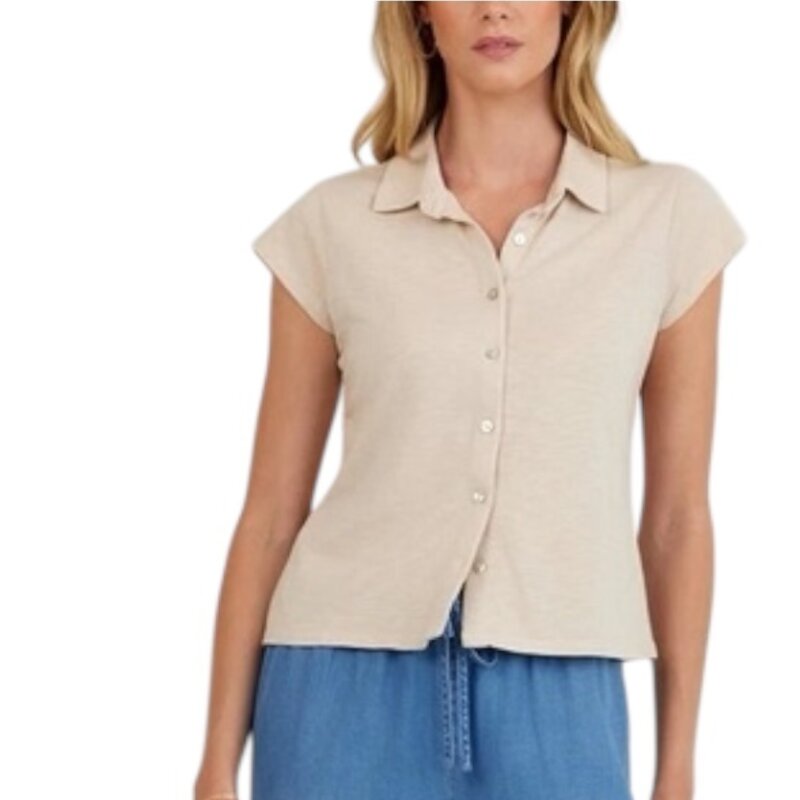 CAP SLEEVE BUTTON DOWN LINEN SAND