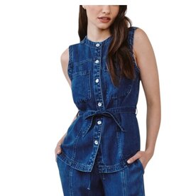 SEAMED BELTED VEST HORIZON BLUE WASH