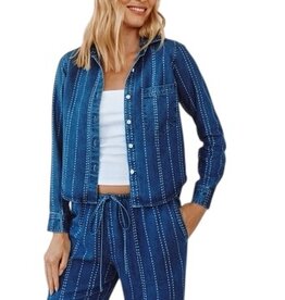 LONG SLEEVE CROPPED SHIRT-INDIGO STRIPE