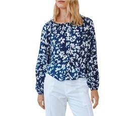 RUFFLE NECK RAGLAN BUTTON DOWN INDIGO BLOOM