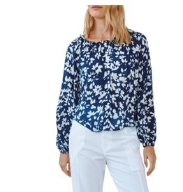 RUFFLE NECK RAGLAN BUTTON DOWN INDIGO BLOOM