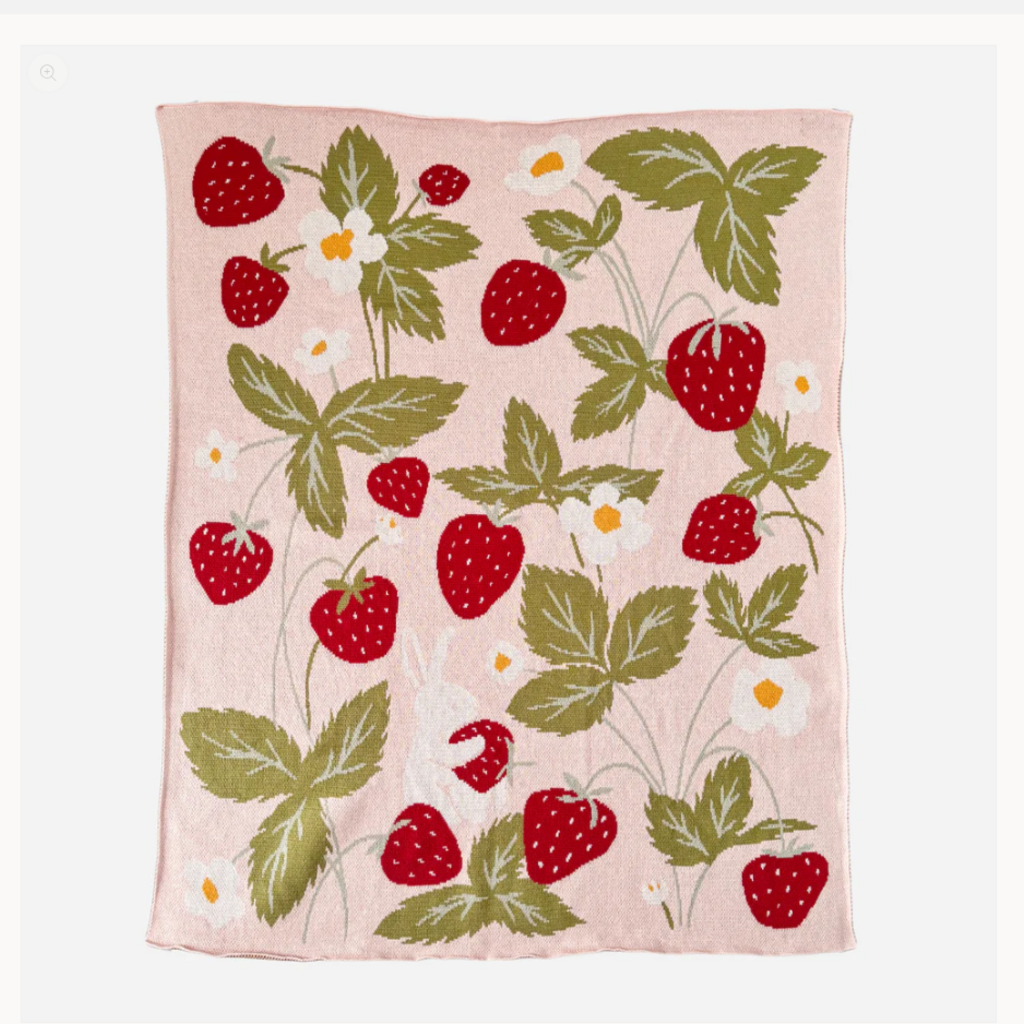 The Blueberry Hill Blanket Strawberry Bunny Organic Baby Decor