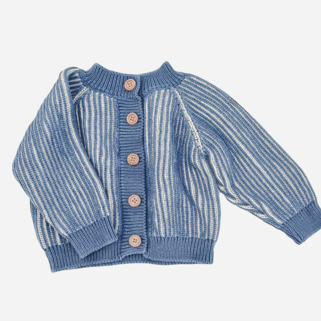 The Blueberry Hill Cotton Brioche Cardigan Blue Baby Kid Stripe Sweater