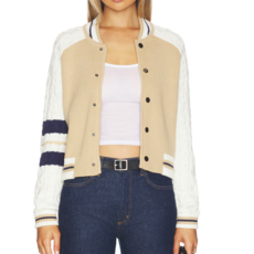 CENTRAL PARK WEST CHLOE CABLE SLEEVE KNIT BOMBER CAMEL