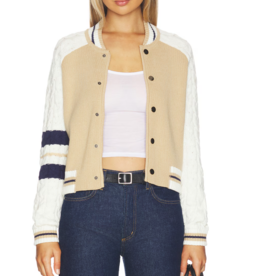 CENTRAL PARK WEST CHLOE CABLE SLEEVE KNIT BOMBER CAMEL