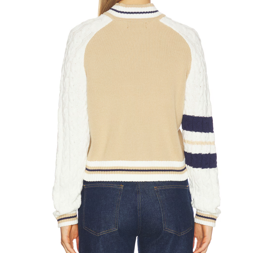 CENTRAL PARK WEST CHLOE CABLE SLEEVE KNIT BOMBER CAMEL