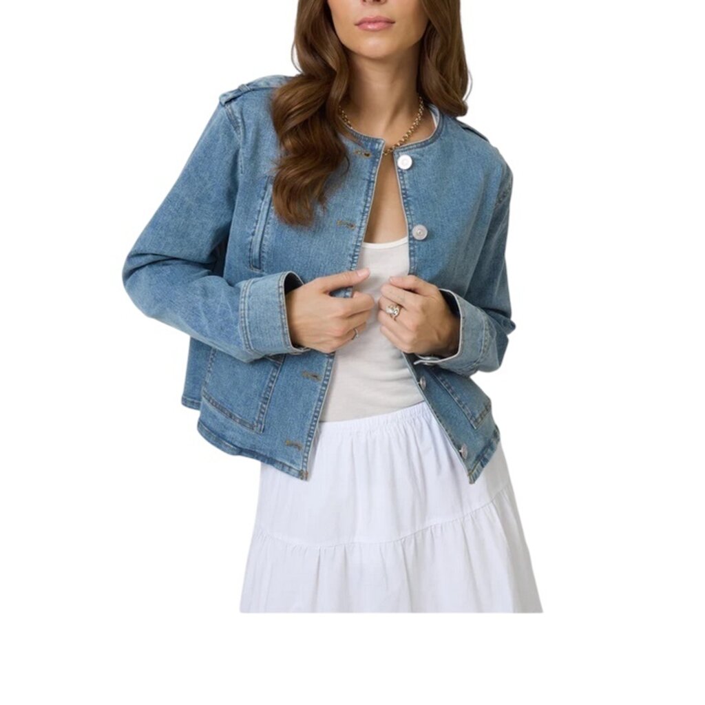 CENTRAL PARK WEST NEVADA COLLARLESS DENIM JACKRY MEDIUM WASH