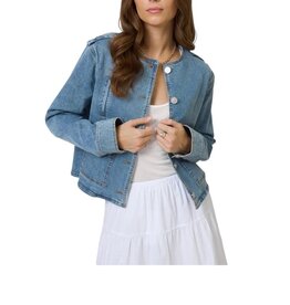 CENTRAL PARK WEST NEVADA COLLARLESS DENIM JACKRY MEDIUM WASH