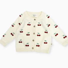 Viverano Cherry Embroidered Sweater Knit Baby Cardigan Sweet Cream
