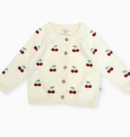 Viverano Cherry Embroidered Sweater Knit Baby Cardigan Sweet Cream