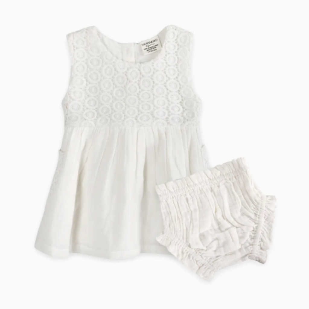 Viverano Taylor Crochet Lace Baby Dress + Bloomer White