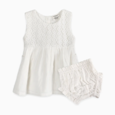 Viverano Taylor Crochet Lace Baby Dress + Bloomer White