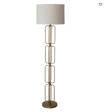 Metal Wire Floor Lamp w Cotton Shade & Inline Switch, Gold Finish