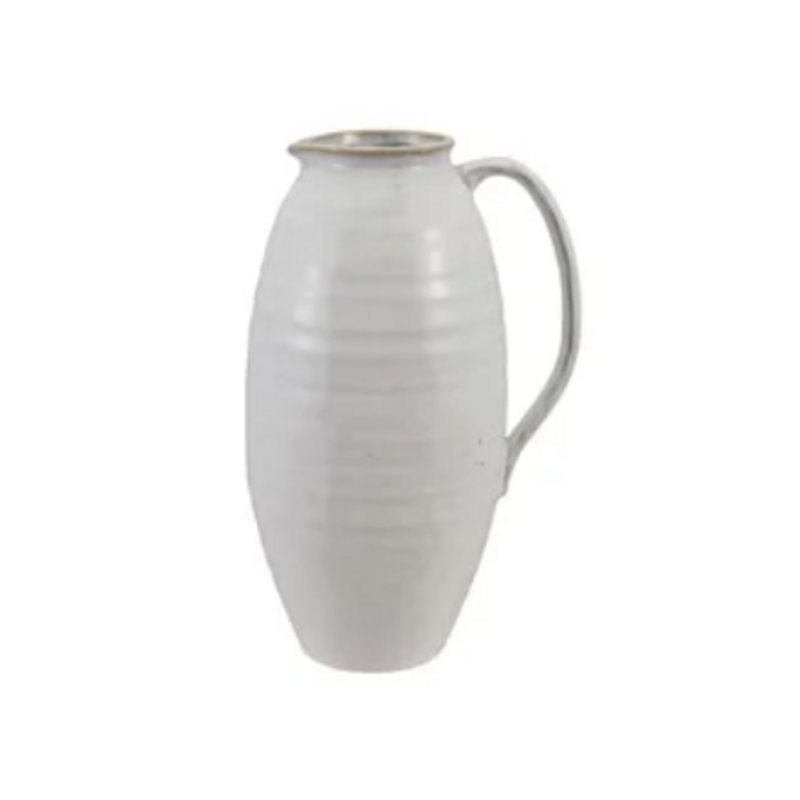 Quart Stoneware Pitcher, Reactive Glaze White