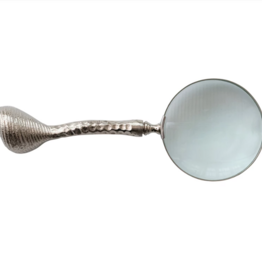 Aluminum Magnifying Glass w Shell Shaped Handle, Nickel Finish