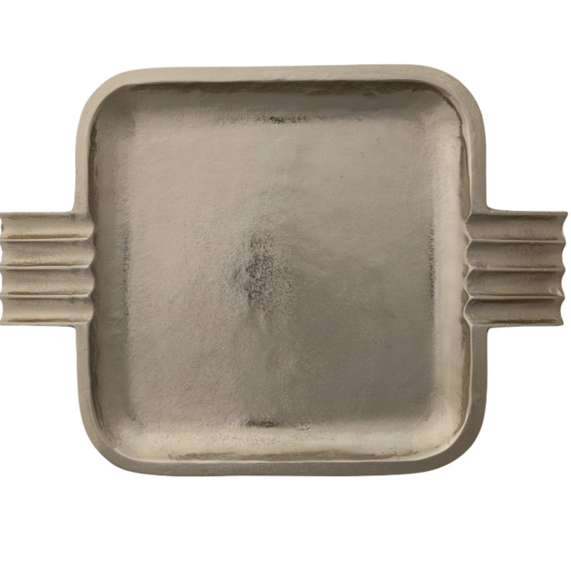 Aluminum Tray w Fluted Handles, Gold Finish