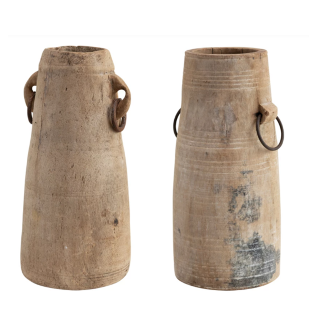 10"H x 5" Round Wood Milk Jug